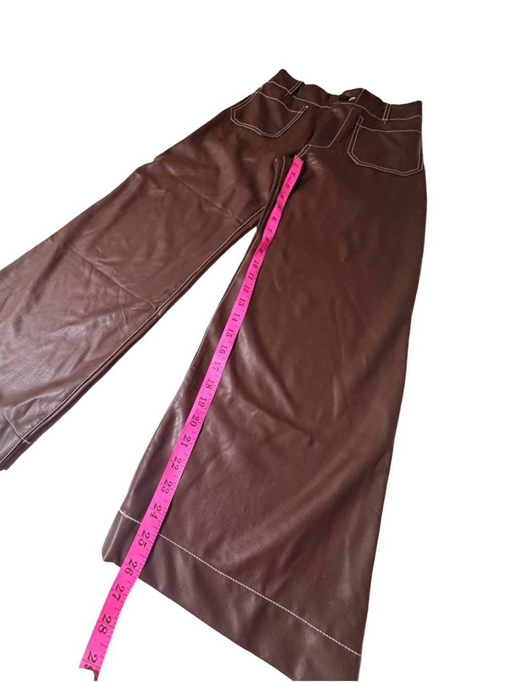 Maeve Cropped Faux-Leather Wide-Leg Pants in Dark Brown - Picture 9 of 13